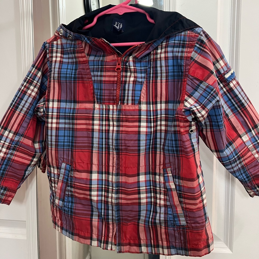 GAP Red and Blue Plaid Rain Jacket